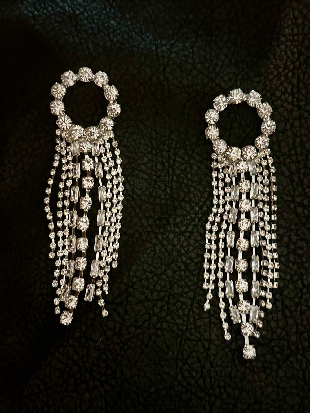 Crystal Fringe Dangle Earrings - Silver Tone